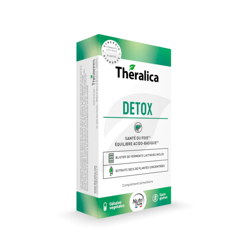 Complément alimentaire Detox Theralica - composition actifs naturels detoxifiants - 45 gélules avec charbon marie, desmodium