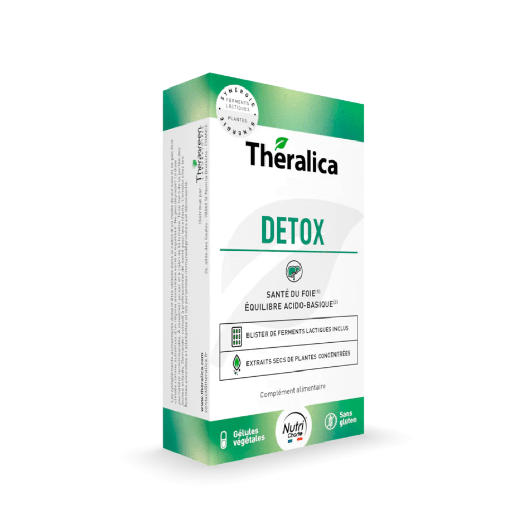 Complément alimentaire Detox Theralica - composition actifs naturels detoxifiants - 45 gélules avec charbon marie, desmodium