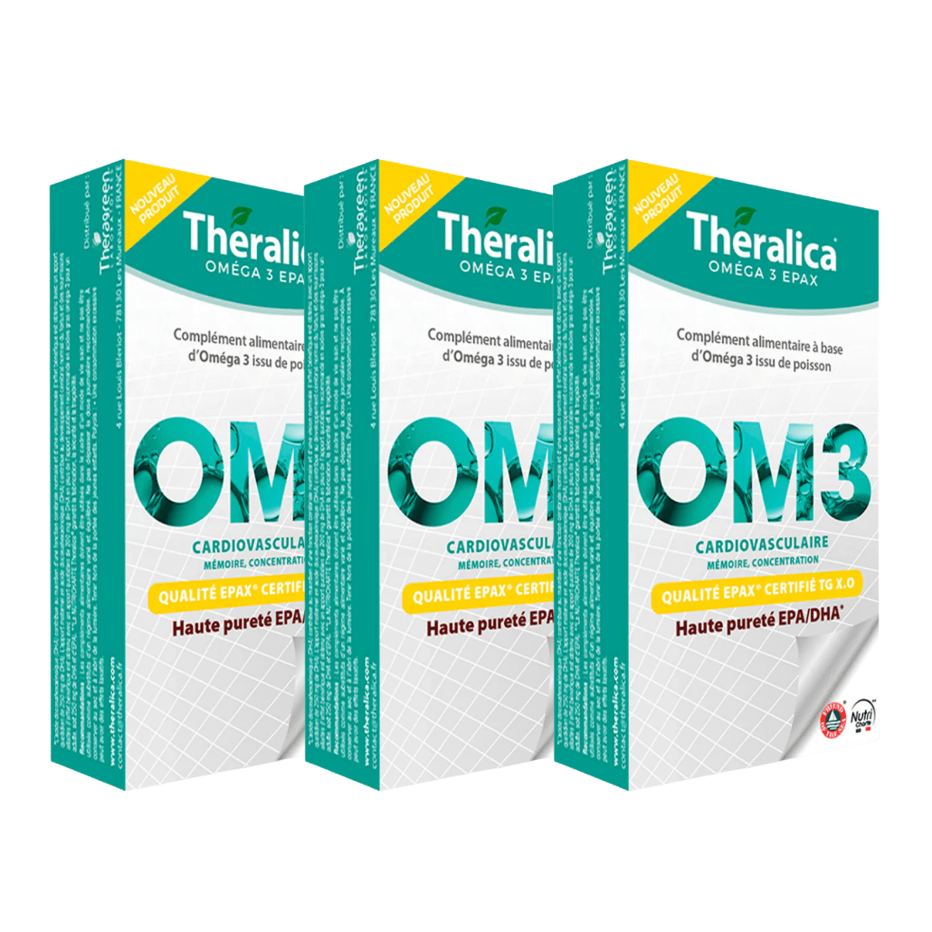 Gélules Oméga 3 Theralica contenant EPA et DHA issus d’une huile de poisson ultra-purifiée EPAX