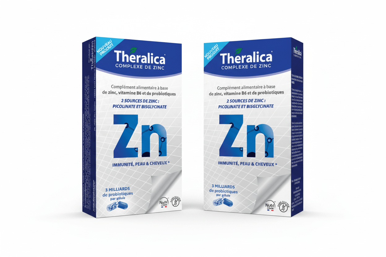 Zinc Immunité complement alimentaire  Theralica — peau normale immunité stress oxydatif — 30 gélules